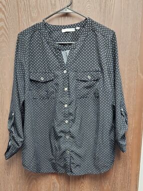 Notations Black Dot Button-Front Blouse